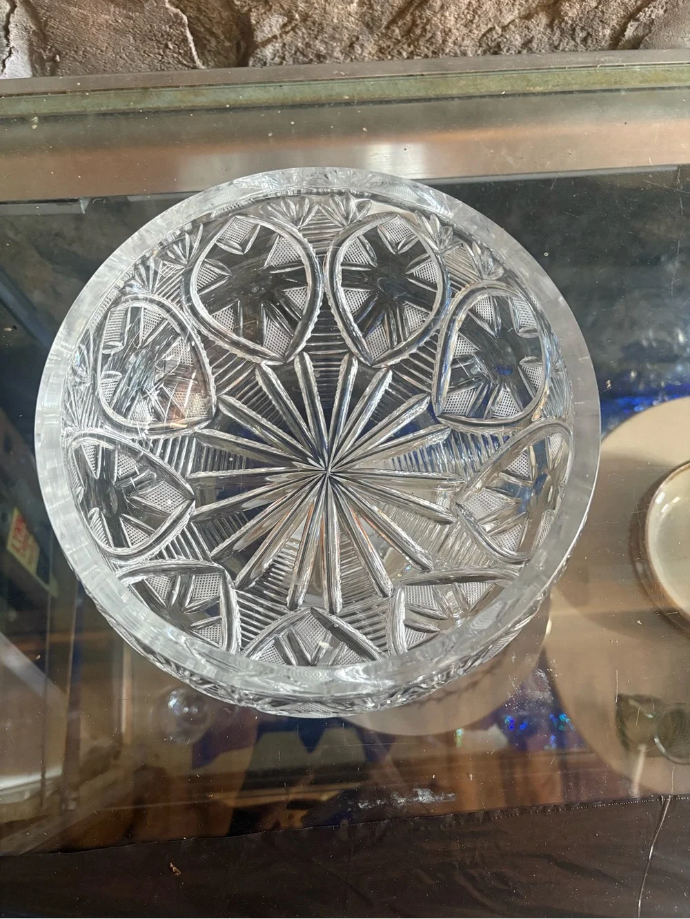 Pressed Cut crystal Decorative Bowl - very heavy thick bowl